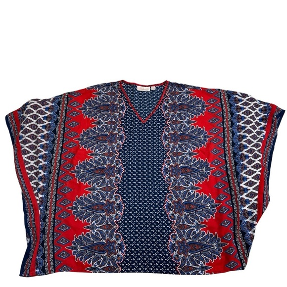Belle by Kim Gravel Bandana Print
V-Neck Poncho Blue/Red Size XXS V Neck NWOT - Picture 2 of 12